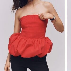 NWT Maeve Strapless Bubble-Hem Peplum Top